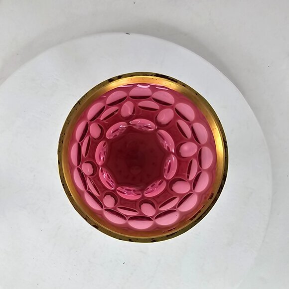 Harrach Bohemian Double Overlay Enamel Floral White Cranberry Wine Glass *FLAW - Picture 6 of 9